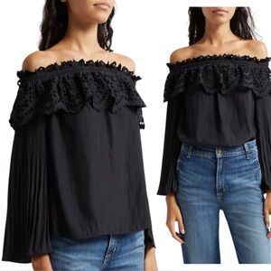 NWOT Ramy Brook Holland Ruffle Off the Shoulder Top Black XXL